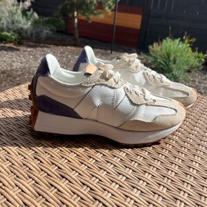 New Balance Cream and Navy Retro Runner Sneakers